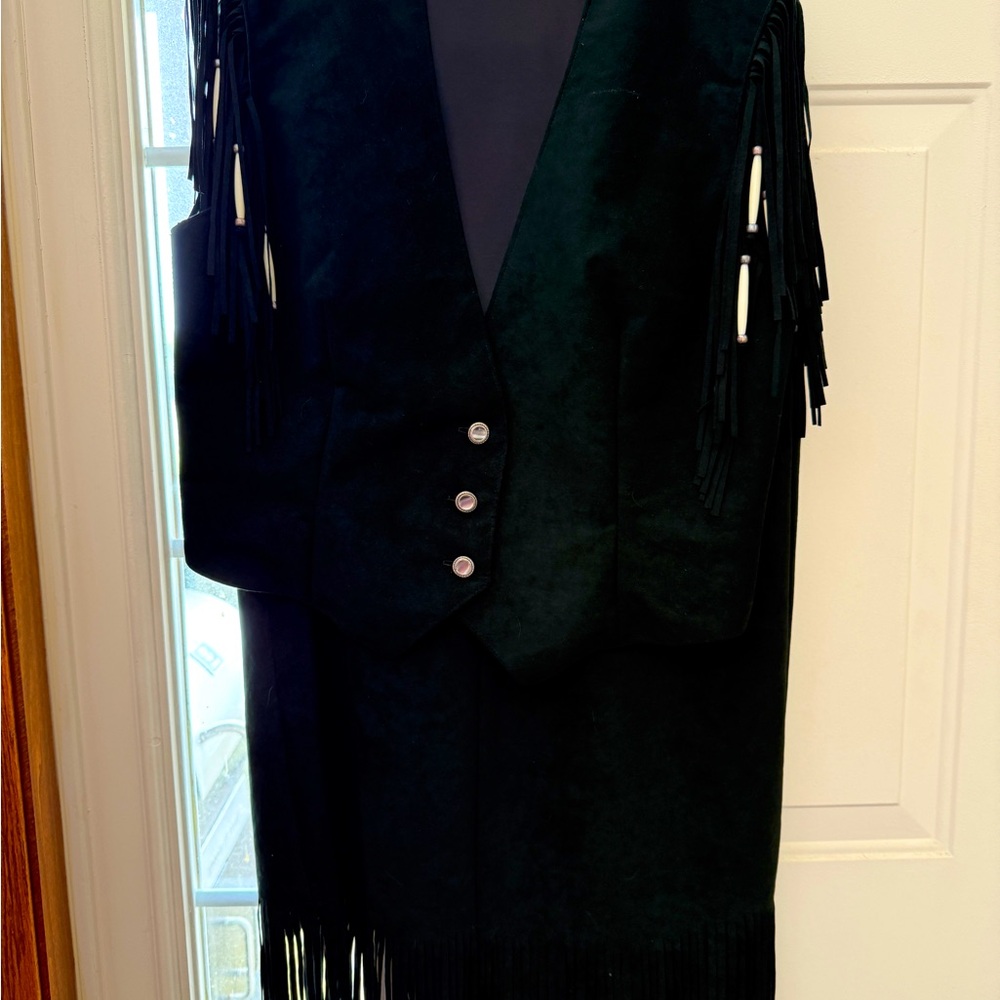 Black Fringe Vest with Silver Buttons